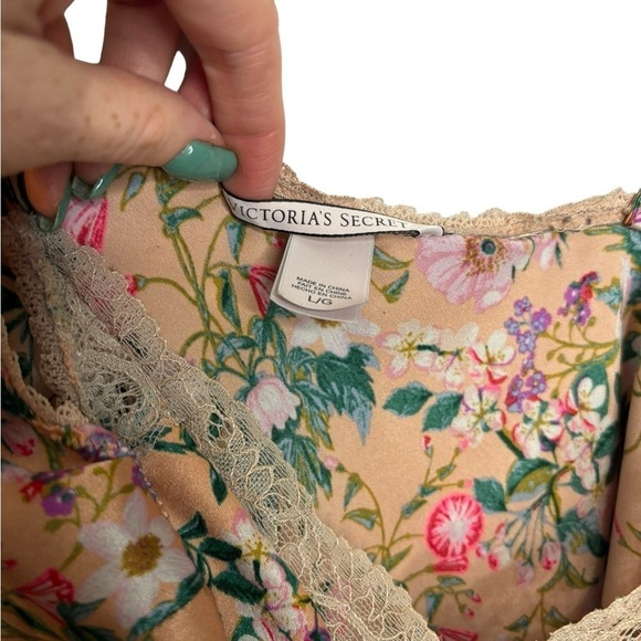 Victorias Secret Pink Floral Print Polyester Night Gown Slip Dress Size Large - Picture 6 of 11